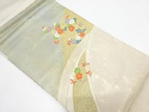引箔　波に菊・桜・紅葉模様織り出し　名古屋帯